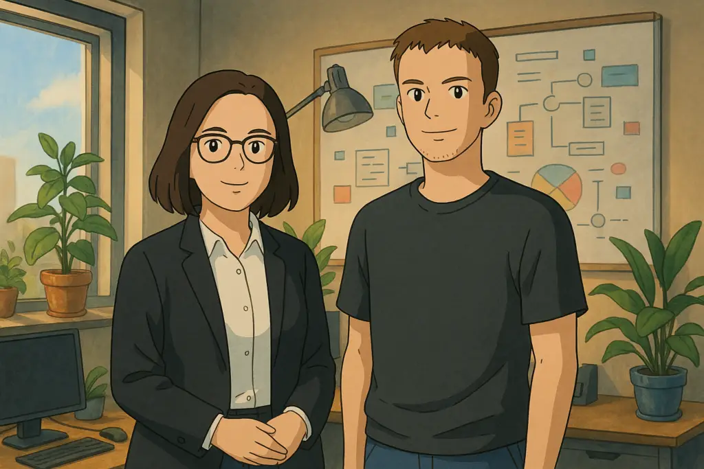 Frauke Beckert und Martin Beckert, Gründer von Strukturpiloten, gezeichnet